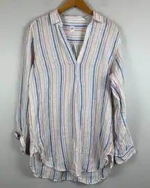 Gap 100% Linen Top Women M Multicolor Striped Blouse Coastal Beachy Nautical