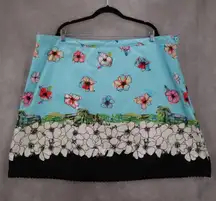 George Blue Floral Mini Short Flare Lace Trim Preppy Zip Button Skirt Plus 24W