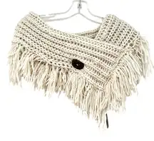 A & O International Crochet Boho Scarf Women's Cream Shoulder Wrap Fringe Chunky