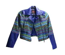 Yoki  Jacket Faux Leather motorcycle Southwest Tribal Blue Size M