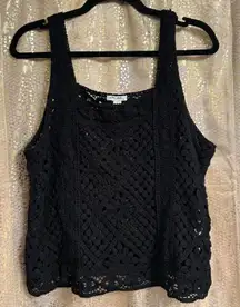 Ultra Pink Black Witchy Goth Crochet Knit Tank Top Boxy Large