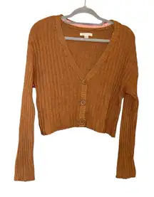 American eagle ribbed cropped boxy button up cardigan‎ brown size small