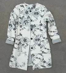 Lucy and Laurel Floral Wool Blend Coat Jacket Cream Gray Button Front Size Large