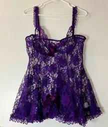 Vintage Purple Lace Baby Doll Lingerie - Size M