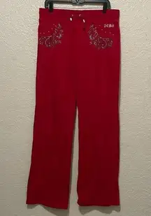 BCBGMaxAzria Y2K Studded Low Rise Wide Leg Track Pants Red Size XL NWOT