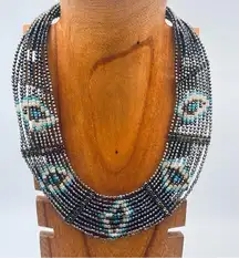 Diamond Pattern Beaded Statement Necklace
