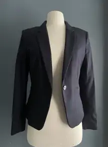H&M Blue Blazer Jacket Womens Size 4 polyester rayon Blend Career Office EUC