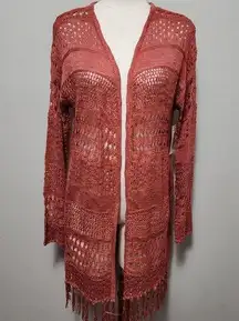 99 Jane Stree wild rose open weave fringe cardigan size xl