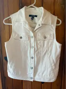 Chaps‎ Denim Vest Sleeveless Button Down White Jean Vest Career Casual Small