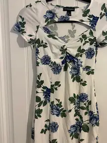 White Floral Dress with Blue and Green Accents