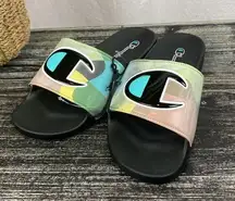 Champion Women's Silver & Black IPO Optic Slide Sandals NEW 9