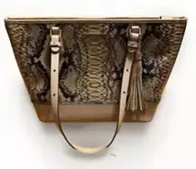 Brahmin‎ Asher Latte Ballington Leather Snake Pattern Purse Beige Brown