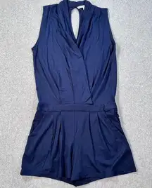 Trina Turk Giselle Romper Womens Small Blue Sleeveless Pleated Shorts Keyhole
