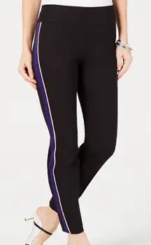 Alfani Pants Black Stripe Purple White Trim Stretch Size 16 Ankle Sporty Pockets