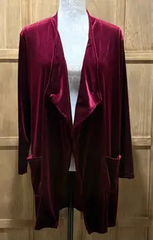 Women's Velvet Burgundy Open Front Cardigan.