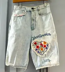 Vintage 90s Jou Jou Heartbreaker Denim‎ Jean Shorts Lace Trim & Heart Patch 9/10