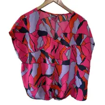 Manuhealii Hawaiian Designer Front Tie Wide V- Neck Blouse L