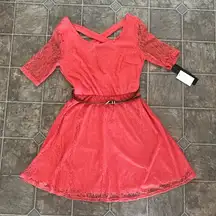 NWT pink lace casual half sleeve dress w/ belt