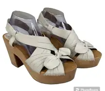 Anthropologie Miss Albright Leather Bow Wooden Heel Sandals Size 9.5