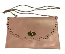 Moda Luxe Moda Luxe blush pink leather clutch bag with intricate cut-out…