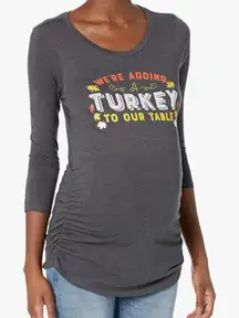 Motherhood Maternity Tee Long Sleeve Shirt Thanksgiving Design Gray Size Small