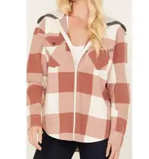 Cleo + Wolf Womens Fall Buffalo Plaid Hooded Flannel Shirt Jacket Shacket Size M