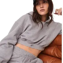 For Love & Lemons‎ Josie Cropped Fleece Lined Hoodie Size Small Embroidered Gray