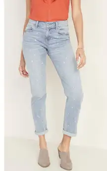 Old Navy Sz 16 Boyfriend Straight Jeans Mid Rise Bleach Spots Light Wash Stretch