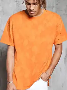 Orange Distressed Tie Dye Unisex T Shirt Top