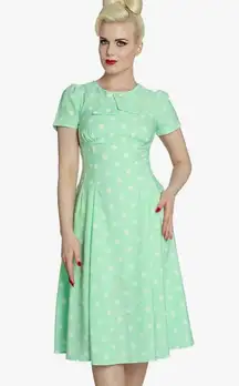 Hell Bunny 40s Madden Polka Dot Tea Midi Dress Mint Green Size Large