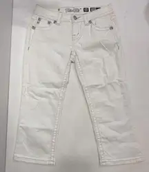 Miss Me Preppy Designer Equestrian Western Embellished White Denim Capris 26