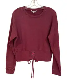 American Eagle Lace Up Cropped Sweatshirt Women's XL Burgundy Hippie Boho Y2K