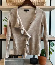 Banana Republic Italian Yarn Ruffle Placket Wool Alpaca Blend Summer Cardigan, S