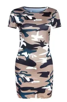 Women Printed Elegant O-Neck Mini Dress