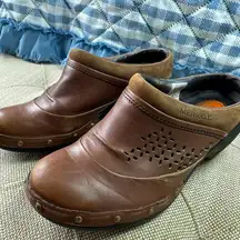 Merrell Studded Wedge Mules Womens Size 6 Brown Leather Slip On J56090 Coffee