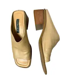 Westies Vintage Tan Square Toe Leather Chunky Heeled Mules size 7.5