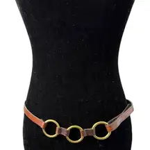 Casual Corner Brown Leather Brass Circle Buckle Western Boho Bohemian Belt Small