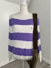 Ralph Lauren Sport Purple White Stripe Boat Neck Cotton Sweater Women’s XL