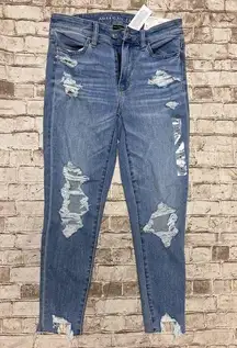 American Eagle 4 Short Jeans Hi-Rise Jegging Crop - Light Washed Distressed  NWT