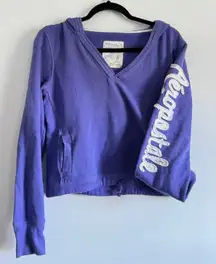 Aéropostale Y2K Purple Hoodie Sweatshirt Women’s Size Large Logo Sleeve