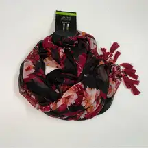 Scarf Oblong Large Floral Fringe Embroidery Wine Red Black Orange White