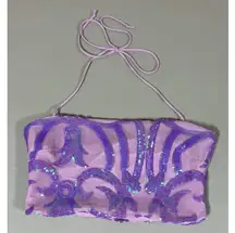 Windsor Purple Lavender Sequin Victorian Halter Crop Top Shirt Blouse Size S 💜✨