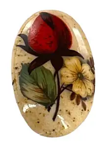 Vintage brooch  Artisan hand painted flower on ceramic.