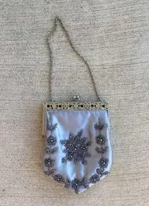Grey Beaded Embroidered Wallet Pouch Clasp