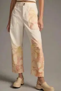 Anthropologie Pilcro Knee-Tuck Printed Pants peach floral size 31 NWOT