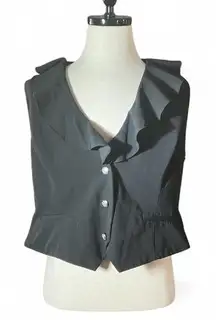 Chaps Black Ruffled Collar Vest Womens Size XL Button Front Sleeveless
