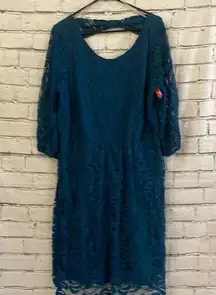 Women’s Blue lace overlay cropped sleeve dress 2X