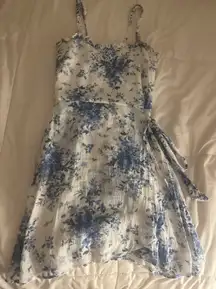 xxs blue floral print tie sun dress