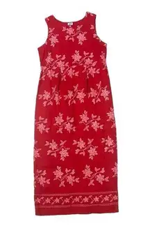 Vintage Heaven 100% Linen Maxi Dress Red Floral Hawaiian Sleeveless Women Medium