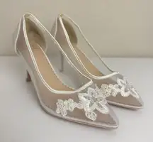 Kate Whitcomb Bridal Sofia Ivory Lace Heels Floral Embroidery‎ Size 7 Wedding